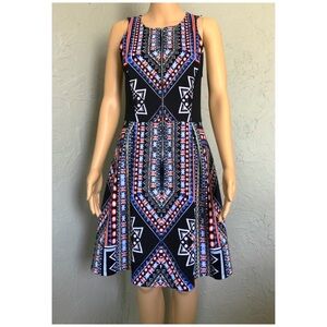 Wassimo Black Neon Geometric Skater Dress